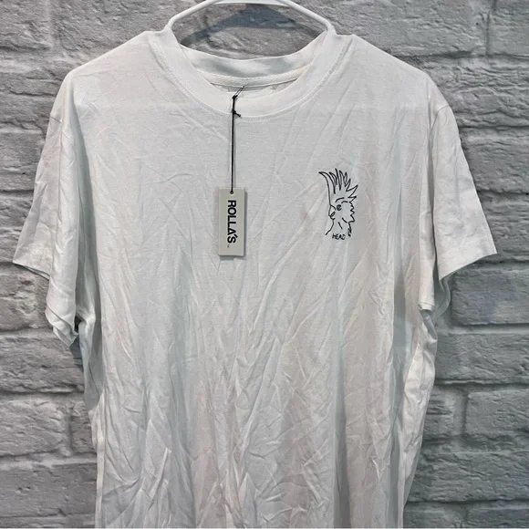 NWT Rollas Men’s Medium Bird Head Chain Stitch White T-shirt - Picture 6 of 7